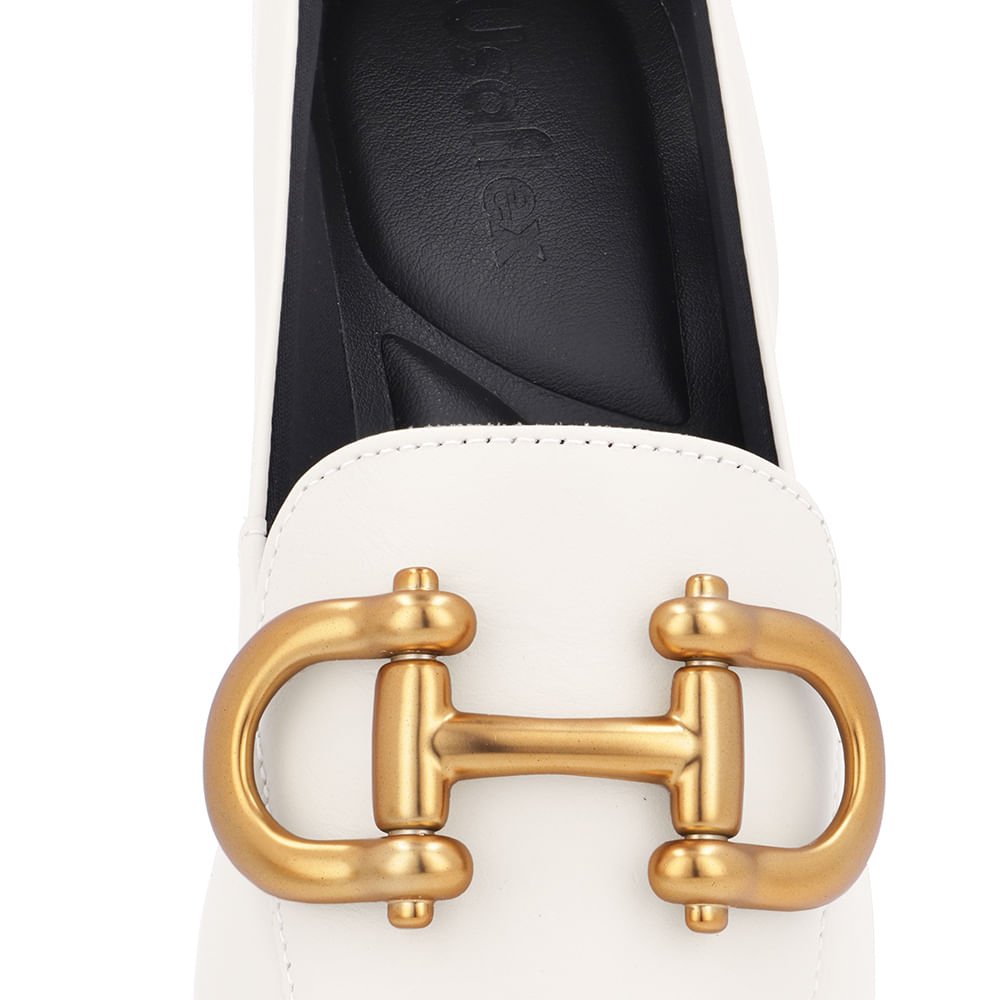 Loafer Off-White Couro Básico Enfeite Escovado Branco 4
