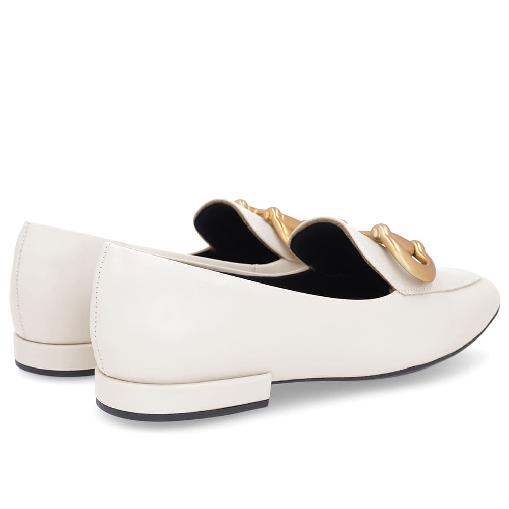 Loafer Off-White Couro Básico Enfeite Escovado Branco 3