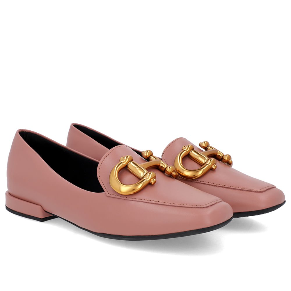 Loafer Rosa Vintage Couro Básico Enfeite Escovado Rosa 2