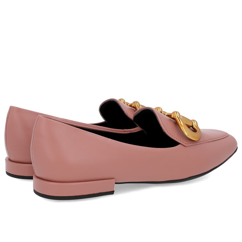 Loafer Rosa Vintage Couro Básico Enfeite Escovado Rosa 4