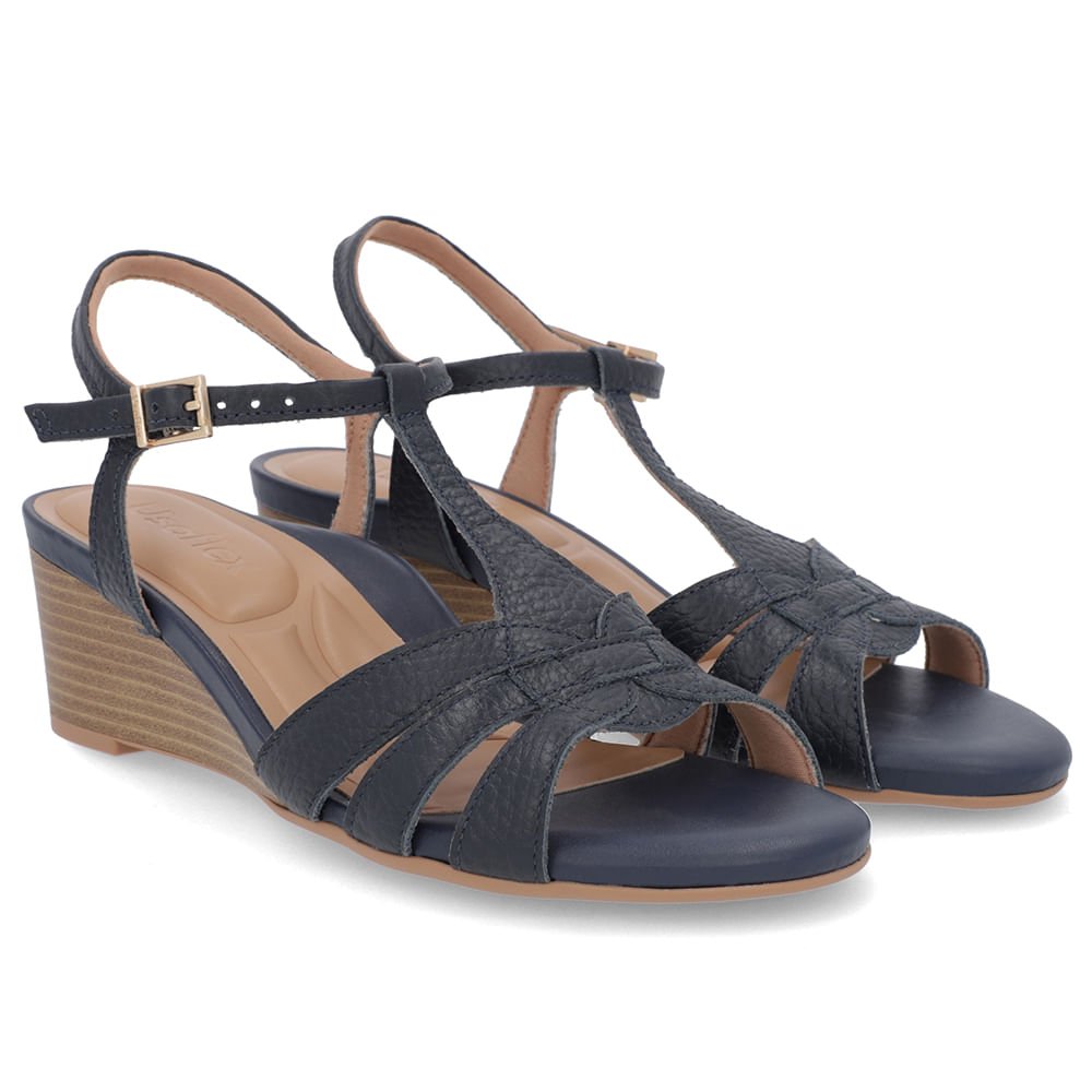 Sandália Salto Anabela Azul Couro Tira Elástico Azul 2