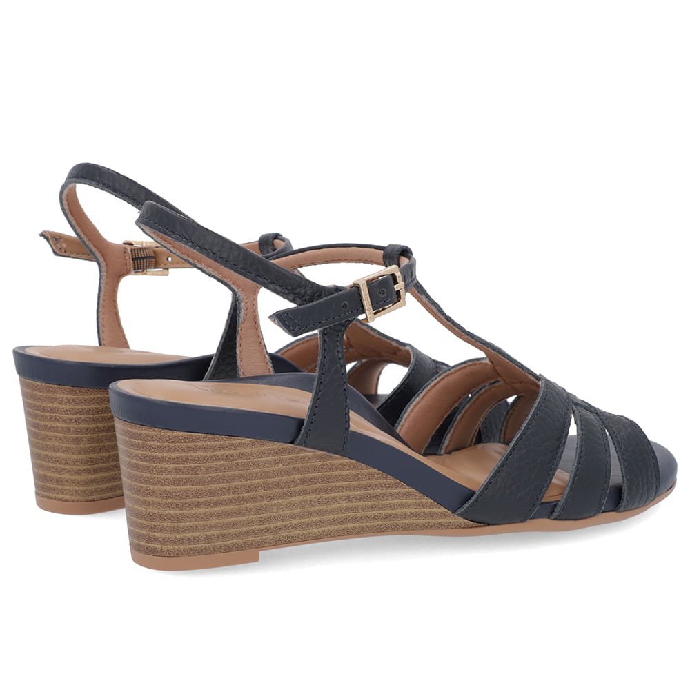 Sandália Salto Anabela Azul Couro Tira Elástico Azul 3