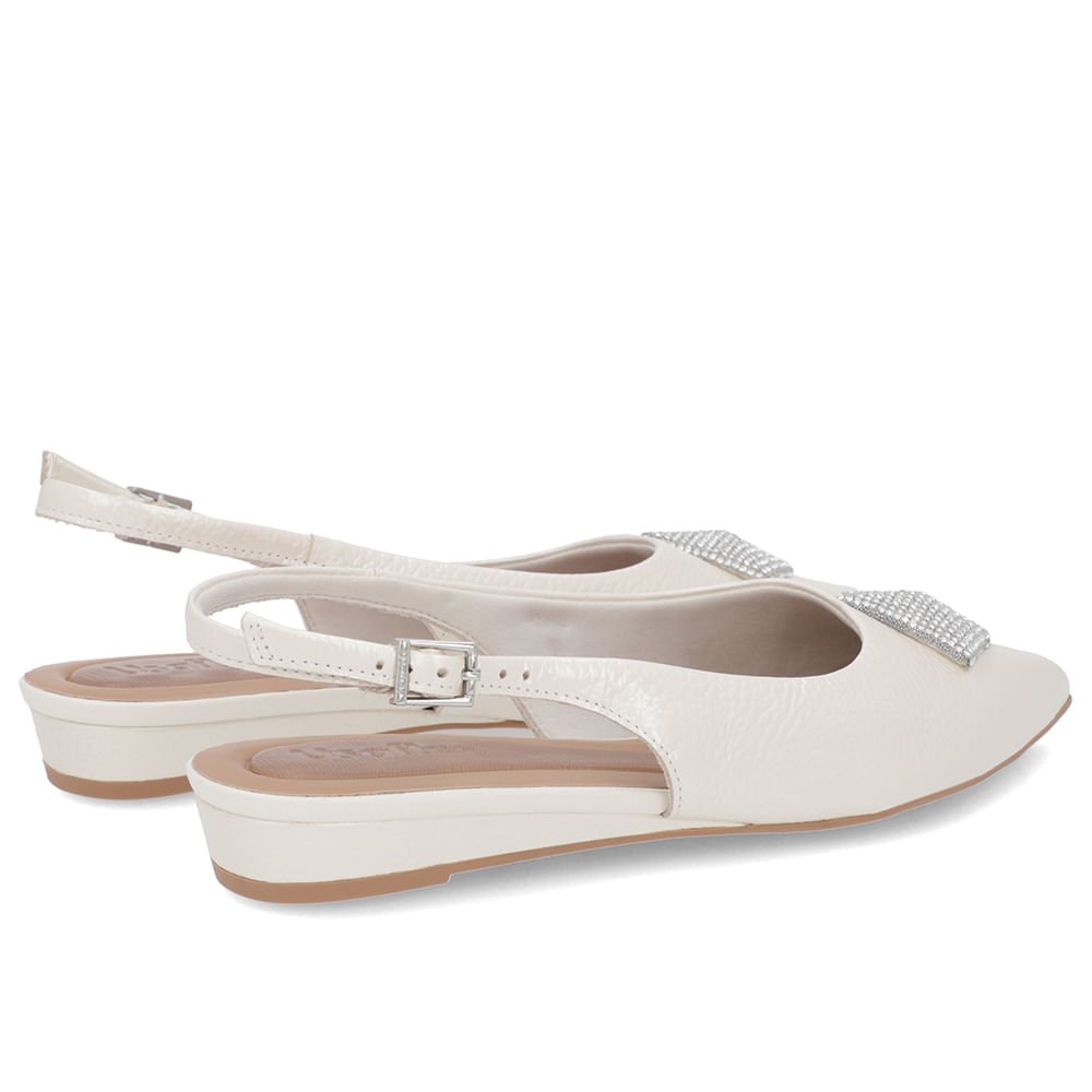 Slingback Off-White Salto Anabela Couro Enfeite Brilho Branco 4