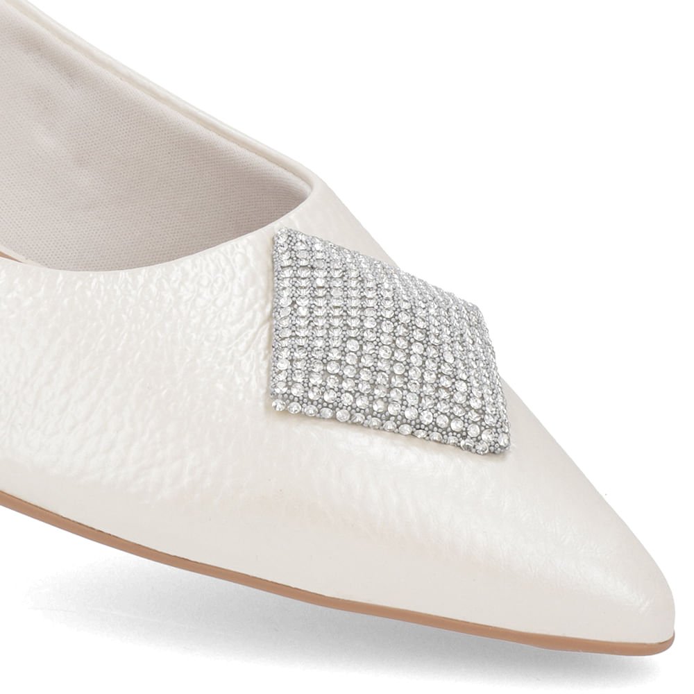 Slingback Off-White Salto Anabela Couro Enfeite Brilho Branco 5