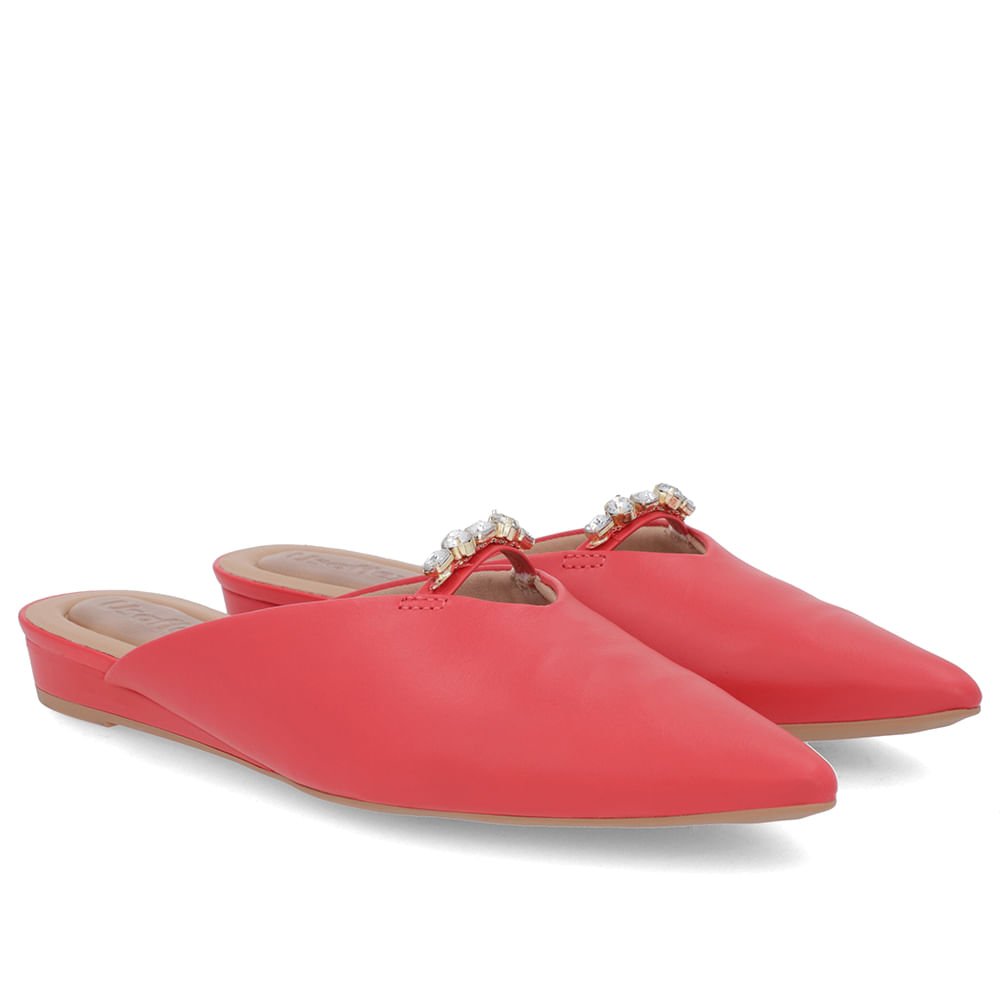 Mule Vermelho Bico Fino Couro Salto Anabela Vermelho 2