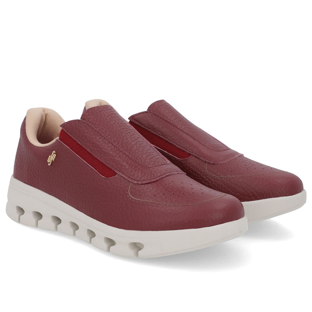 Tênis Básico Slip On Vermelho Couro Elástico Bordô 2
