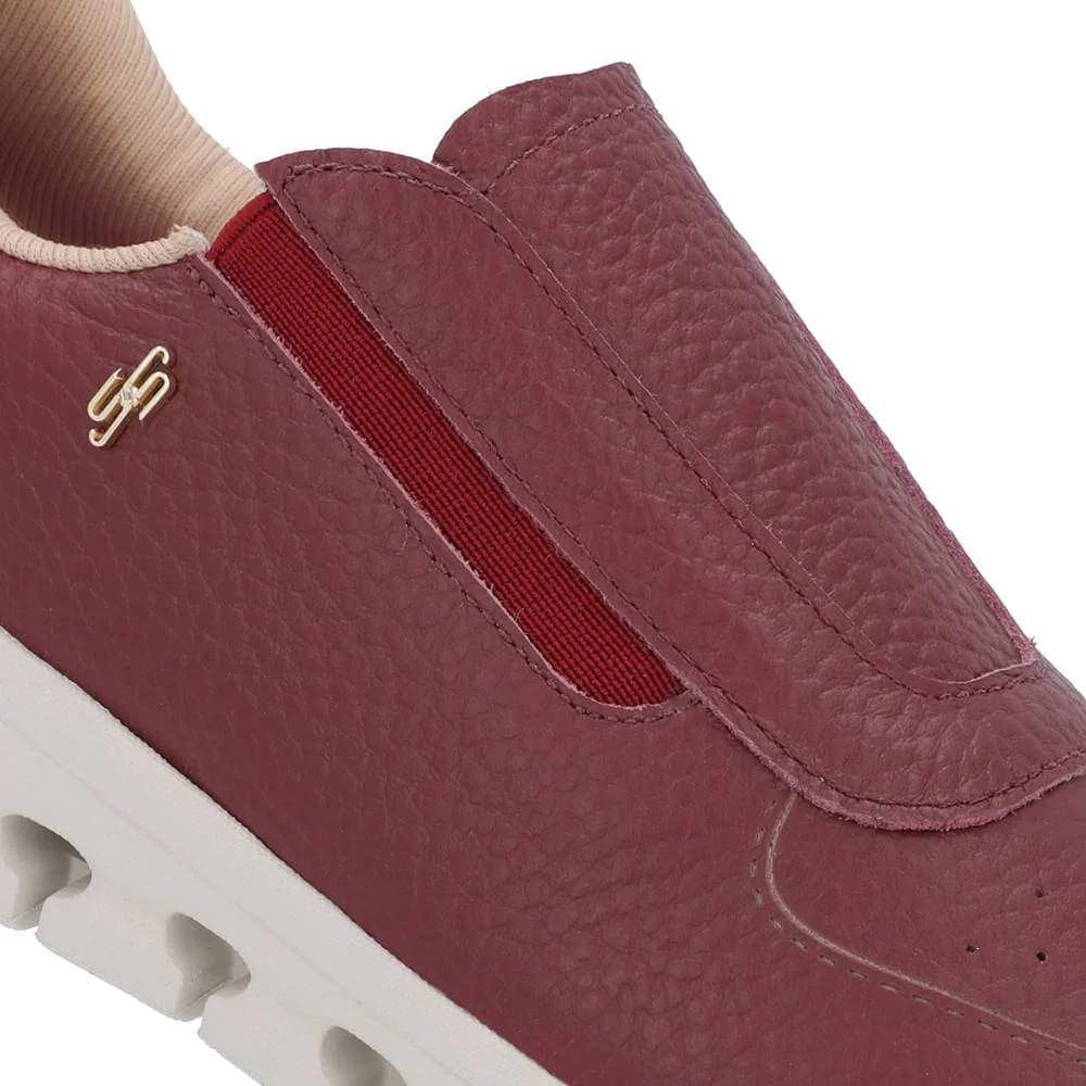 Tênis Básico Slip On Vermelho Couro Elástico Bordô 5
