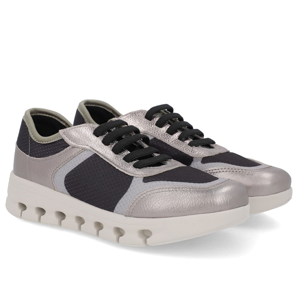 Tênis Básico Cinza Aço Couro Tecido Cinza 2