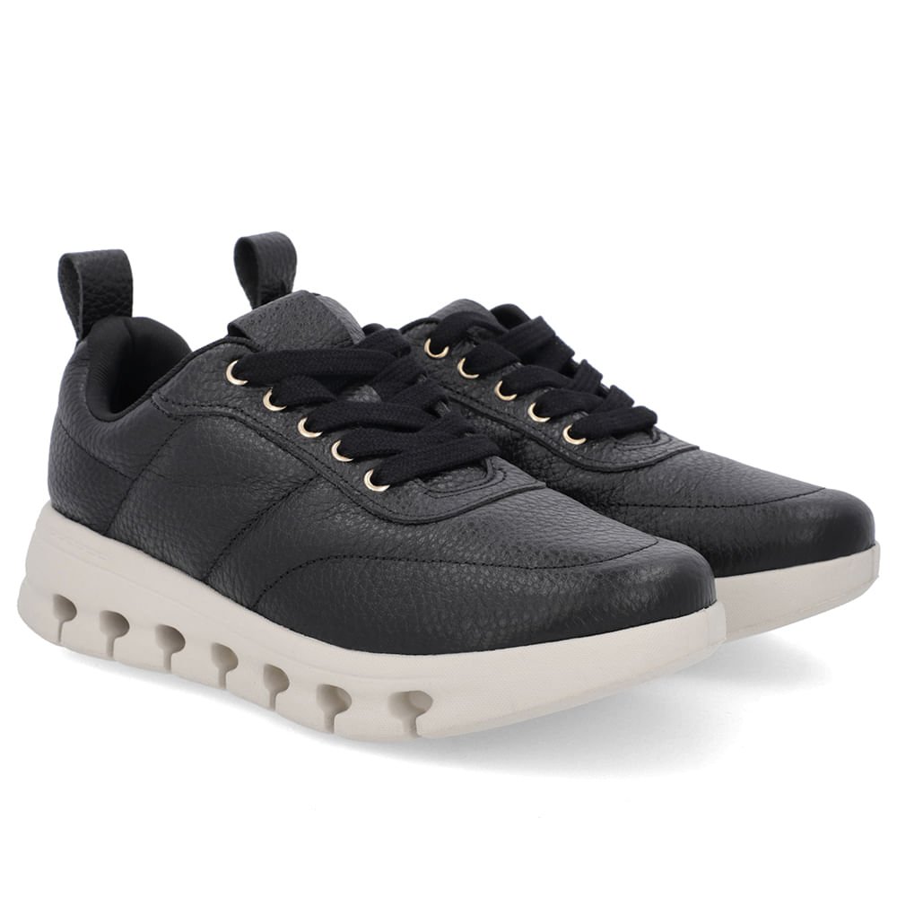 Tênis Casual Preto Couro Costura Preto 2