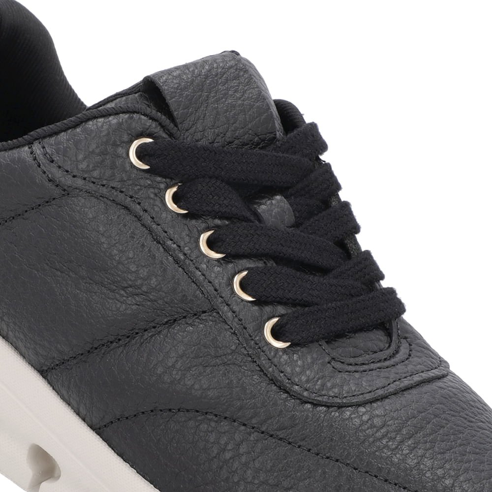 Tênis Casual Preto Couro Costura Preto 5