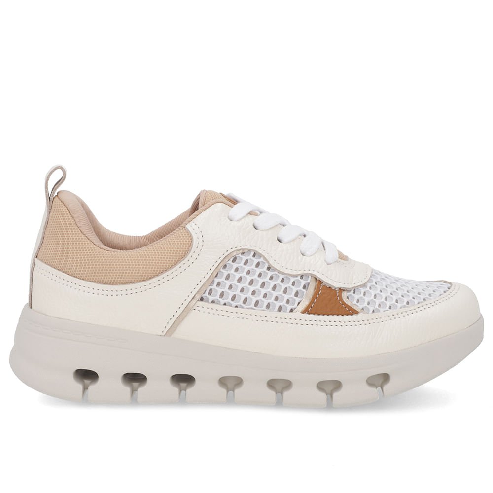 Tênis Casual Off-White Couro Detalhe Tecido