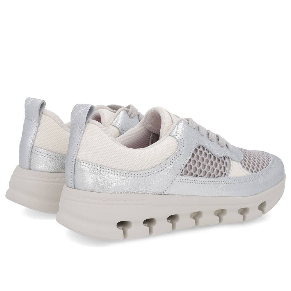 Tênis Casual Prata Couro Detalhe Tecido Prata 3