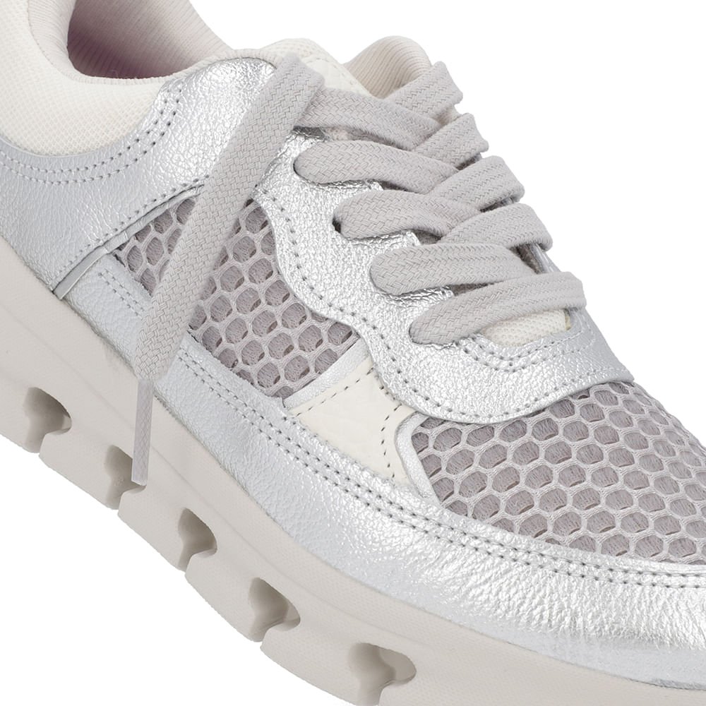 Tênis Casual Prata Couro Detalhe Tecido Prata 5