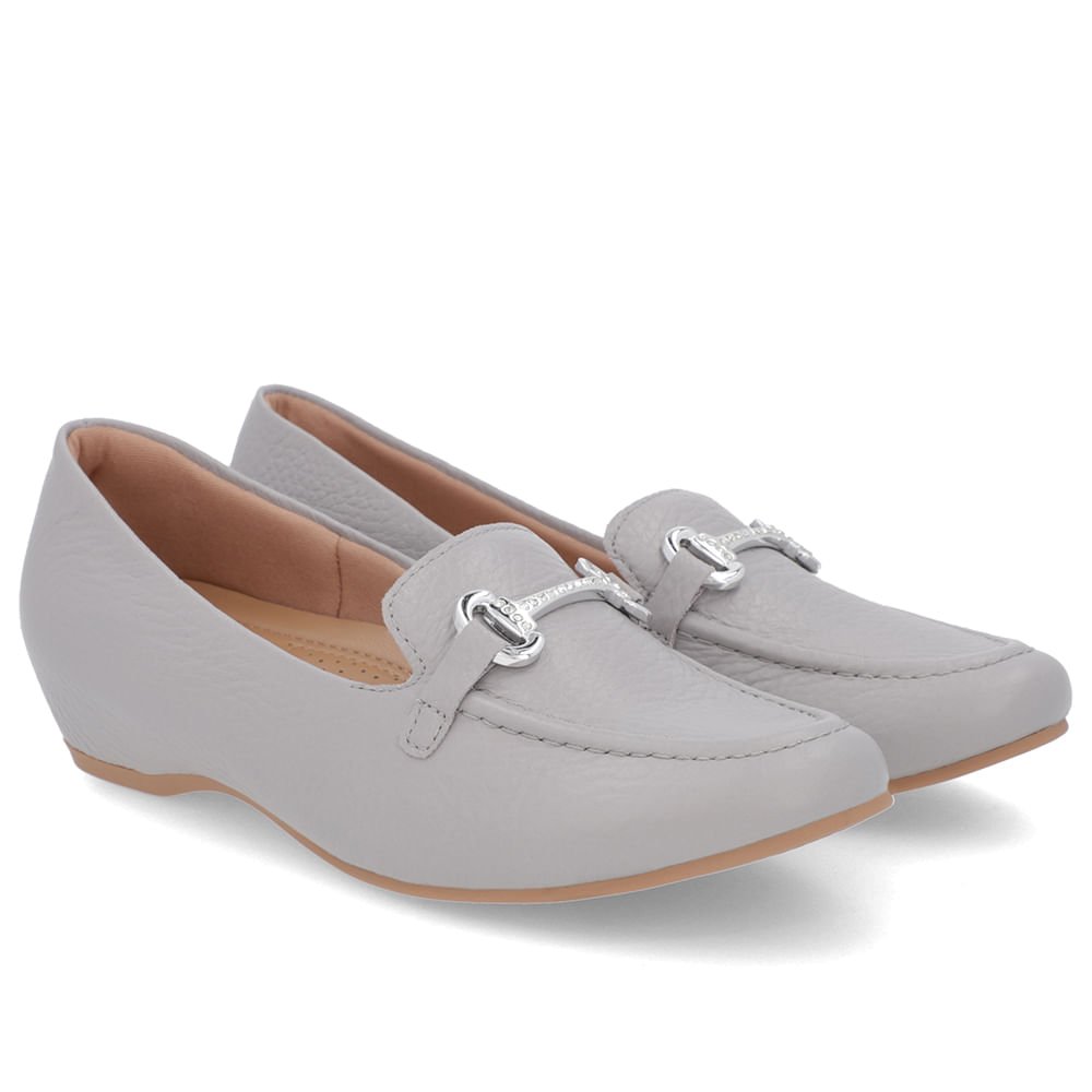 Loafer Cinza Couro Salto Embutido Cinza 2