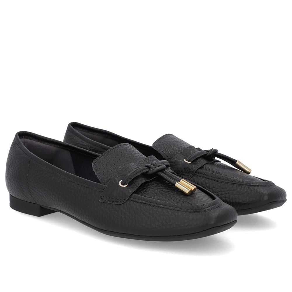 Loafer Preto Couro Salto Bloco Clássico Preto 2