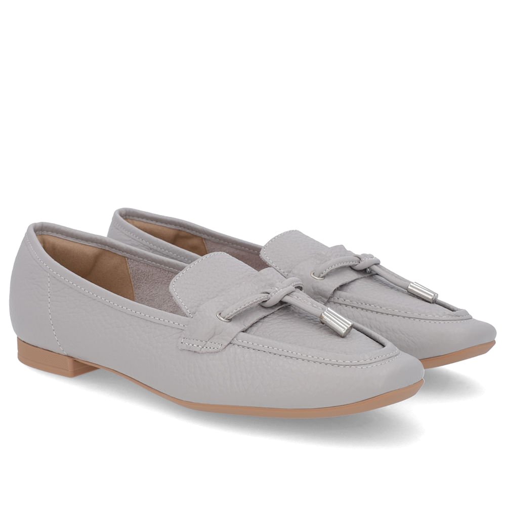Loafer Cinza Couro Salto Bloco Clássico Cinza 2