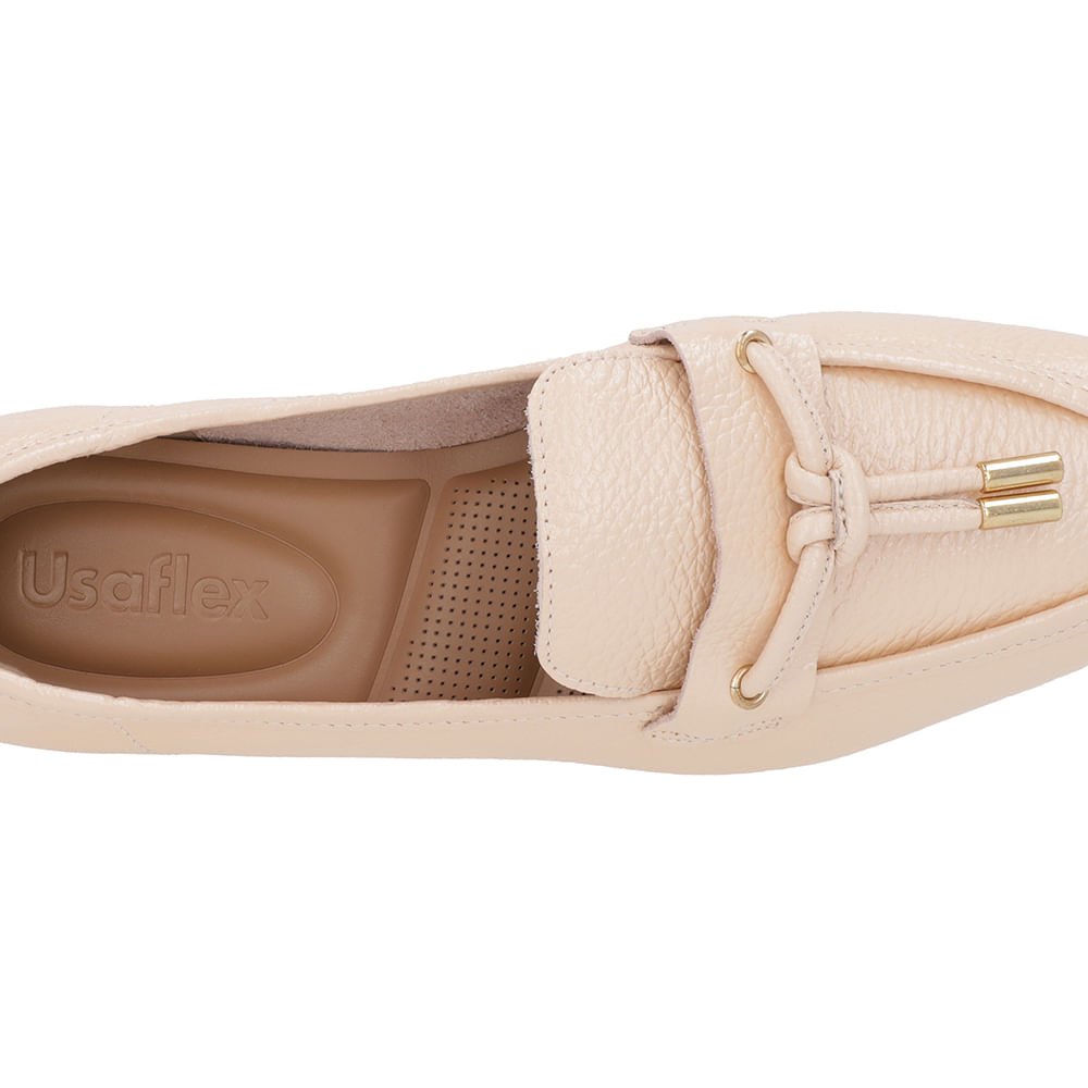 Loafer Laranja Perolado Couro Salto Bloco Clássico Bege 5