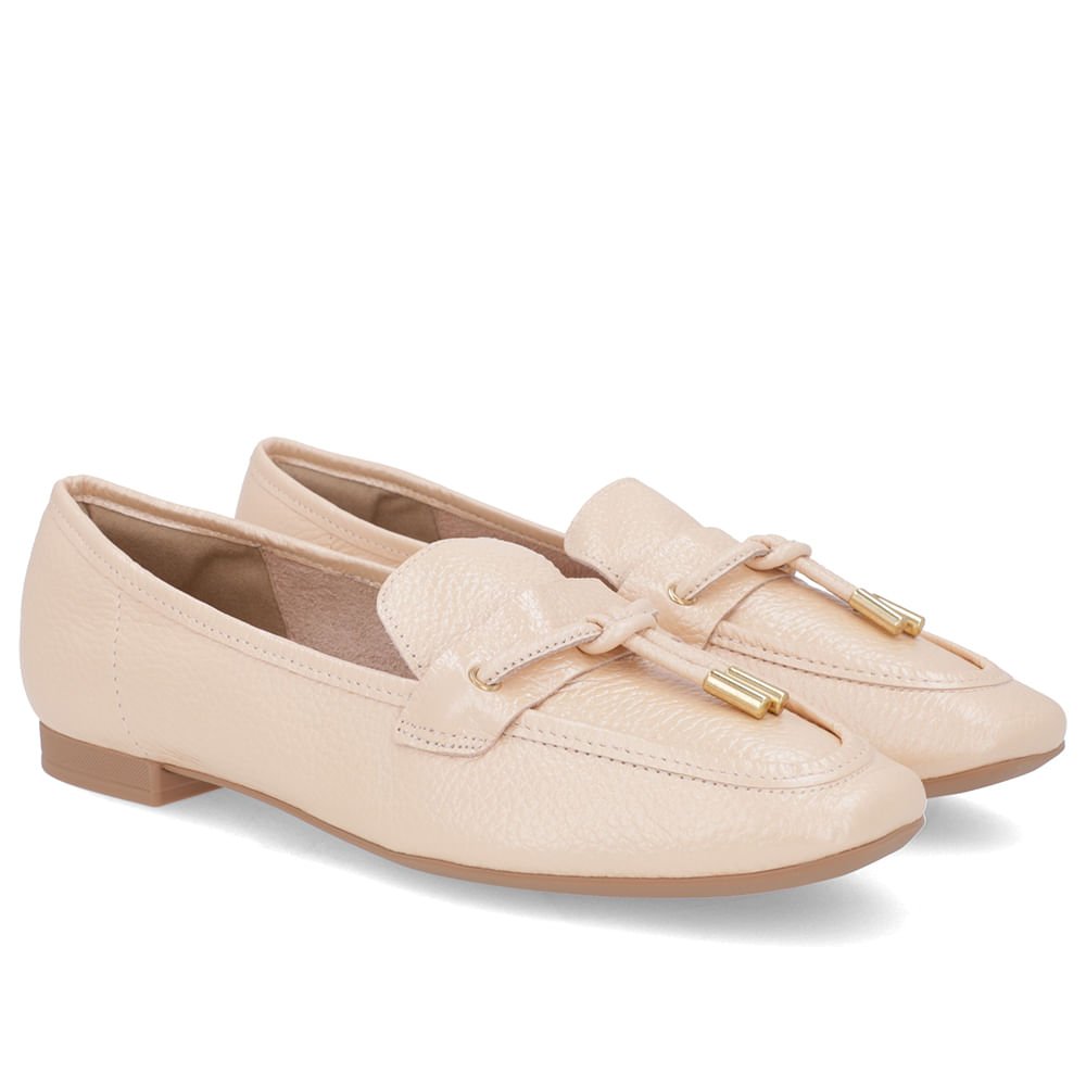 Loafer Laranja Perolado Couro Salto Bloco Clássico Bege 2