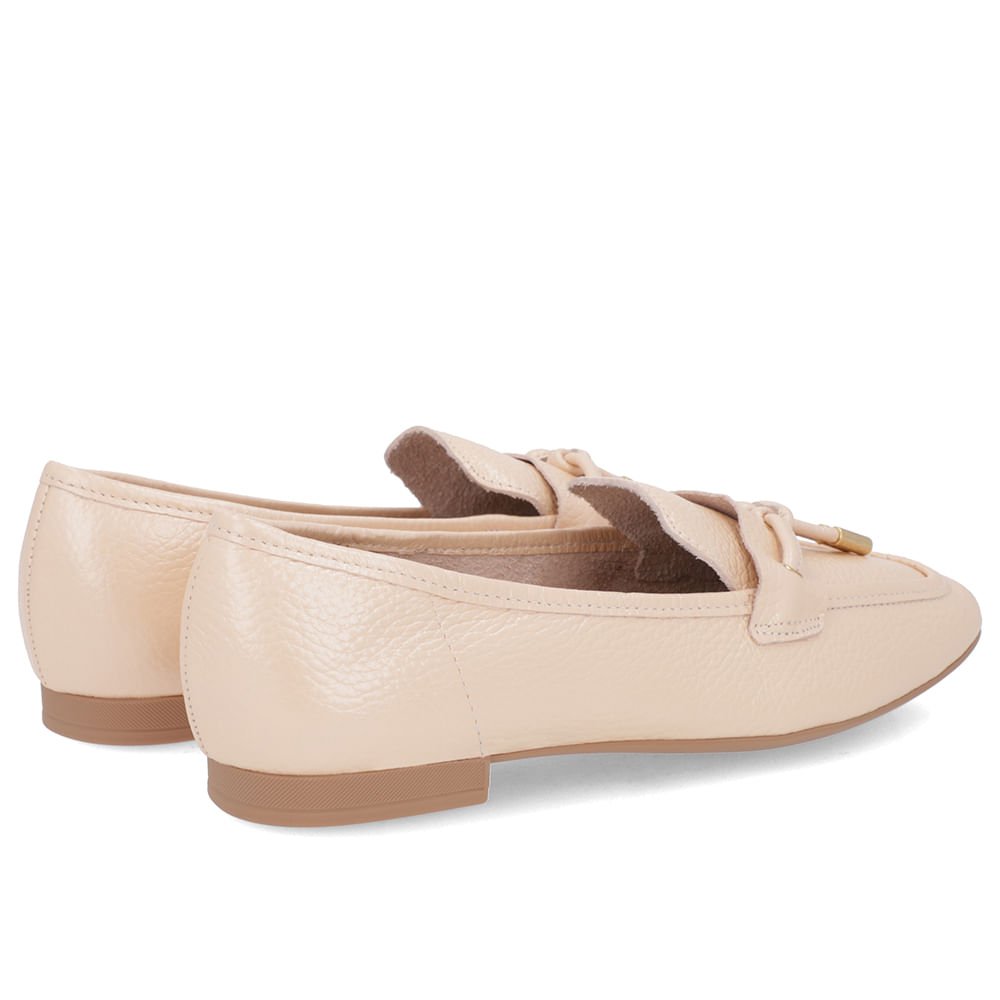 Loafer Laranja Perolado Couro Salto Bloco Clássico Bege 4