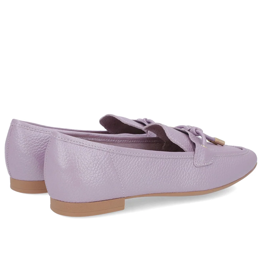 Loafer Lilás Perolado Couro Salto Bloco Clássico Roxo 4