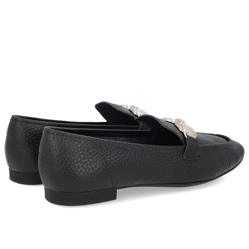 Loafer Preto Couro Salto Bloco Clássico Bridão Preto 4