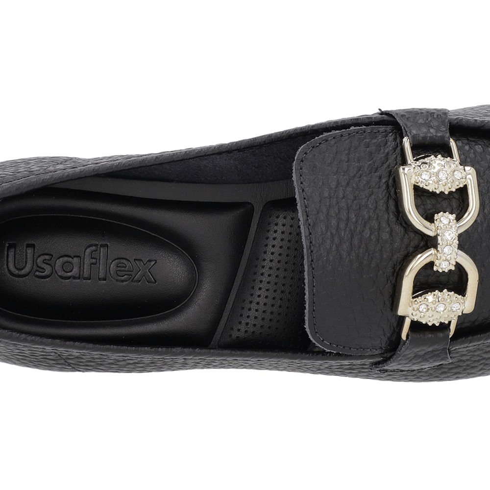 Loafer Preto Couro Salto Bloco Clássico Bridão Preto 5