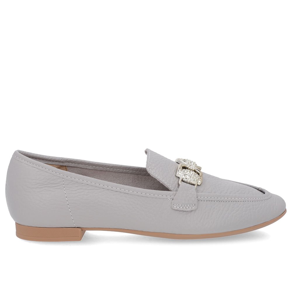 Loafer Cinza Couro Salto Bloco Clássico Bridão Cinza 1