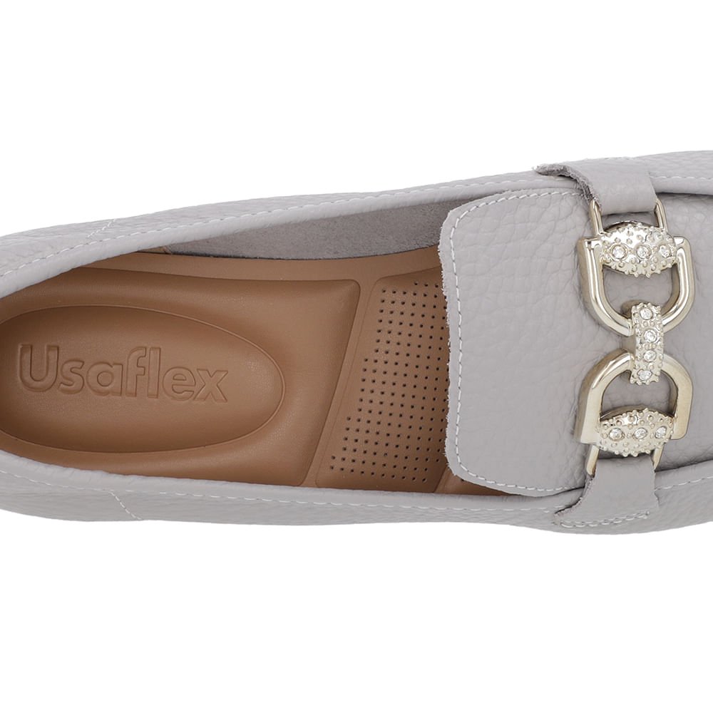 Loafer Cinza Couro Salto Bloco Clássico Bridão Cinza 5