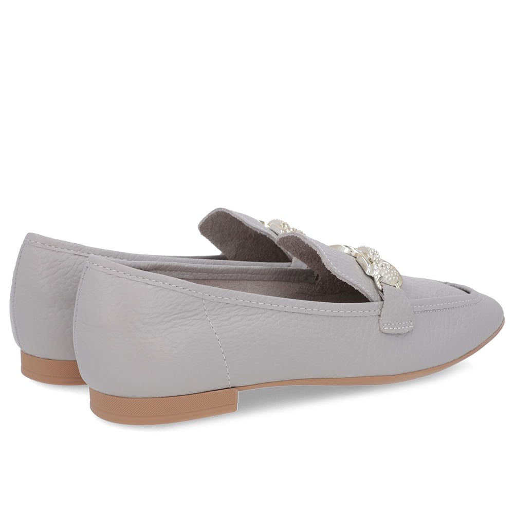 Loafer Cinza Couro Salto Bloco Clássico Bridão Cinza 4