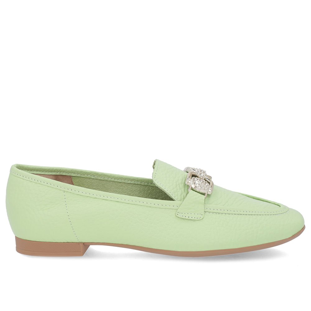 Loafer Verde Couro Salto Bloco Clássico Bridão