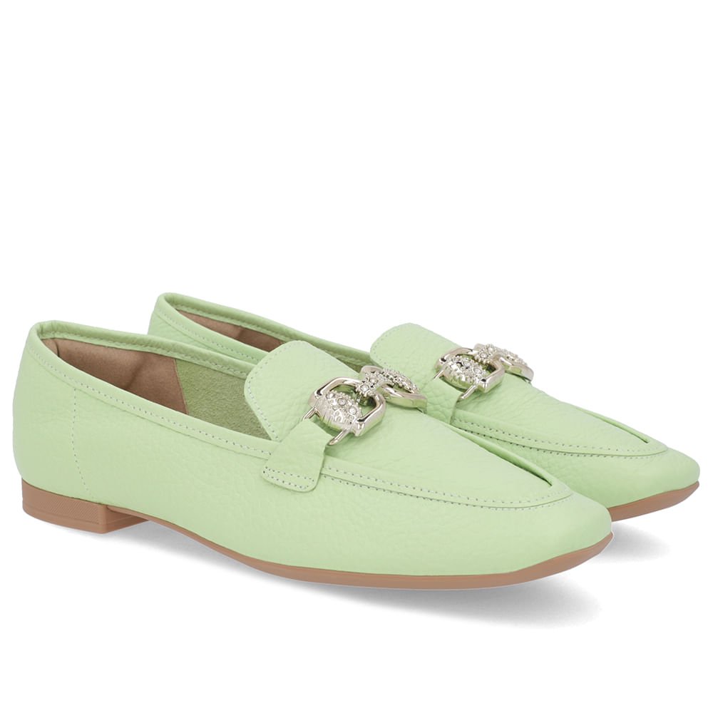 Loafer Verde Couro Salto Bloco Clássico Bridão Verde 2