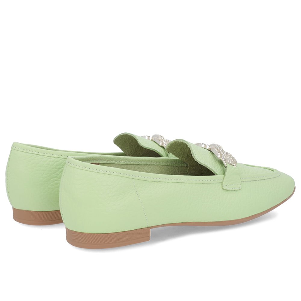 Loafer Verde Couro Salto Bloco Clássico Bridão Verde 3