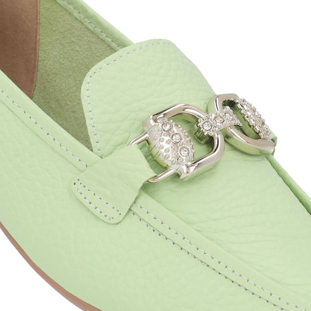 Loafer Verde Couro Salto Bloco Clássico Bridão Verde 5