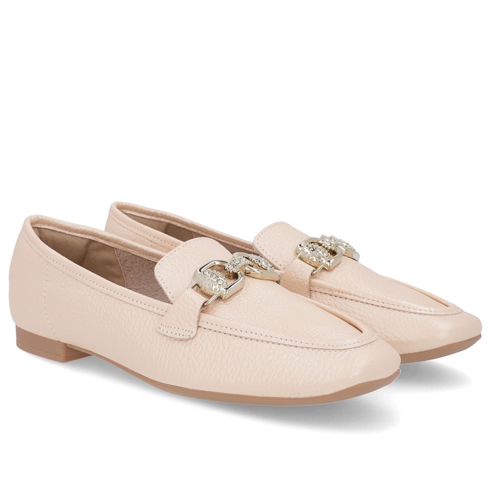 Loafer Laranja Perolado Couro Salto Bloco Clássico Bridão Bege 2