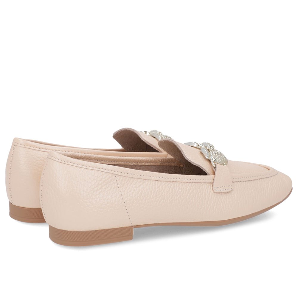 Loafer Laranja Perolado Couro Salto Bloco Clássico Bridão Bege 4