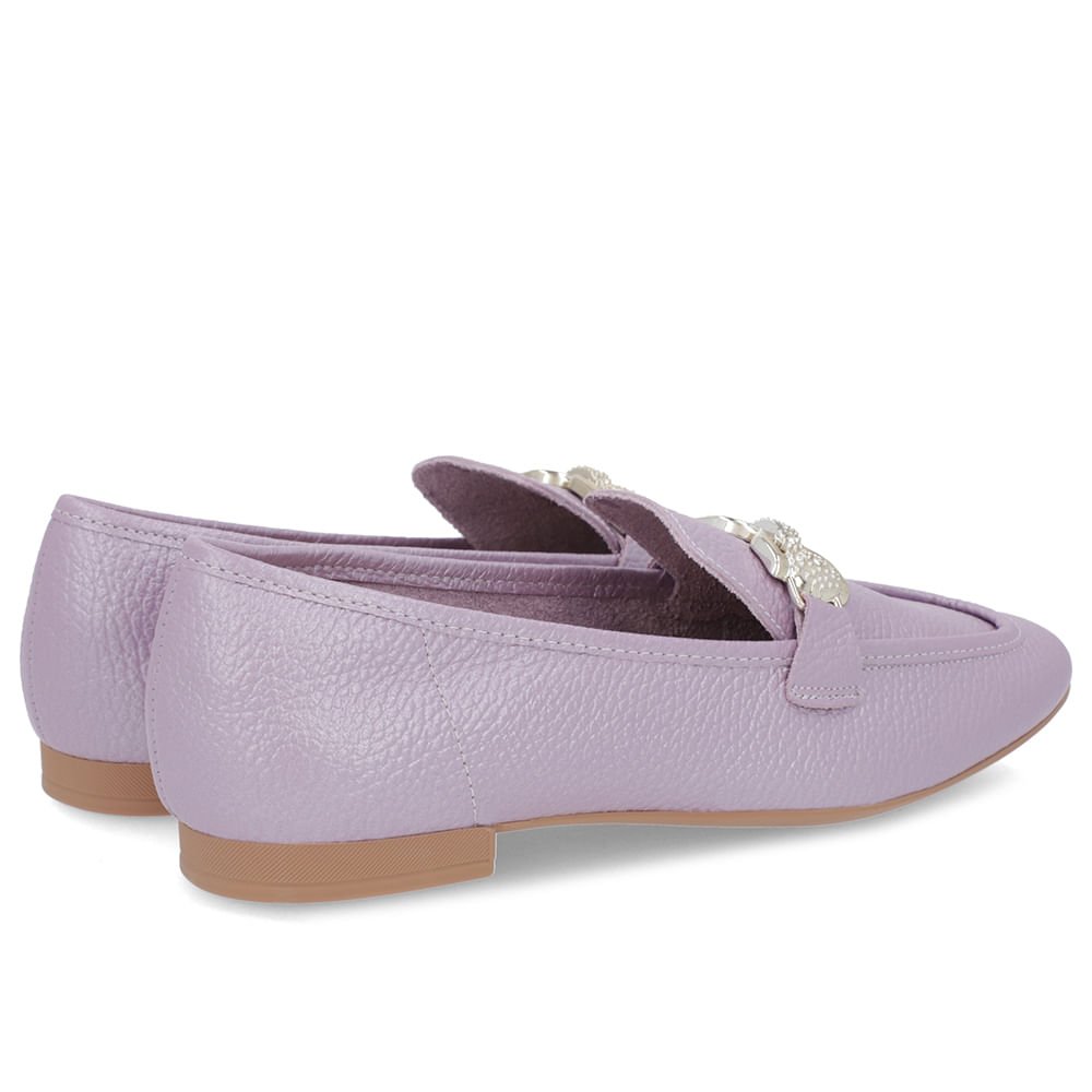 Loafer Lilás Perolado Couro Salto Bloco Clássico Bridão Roxo 3