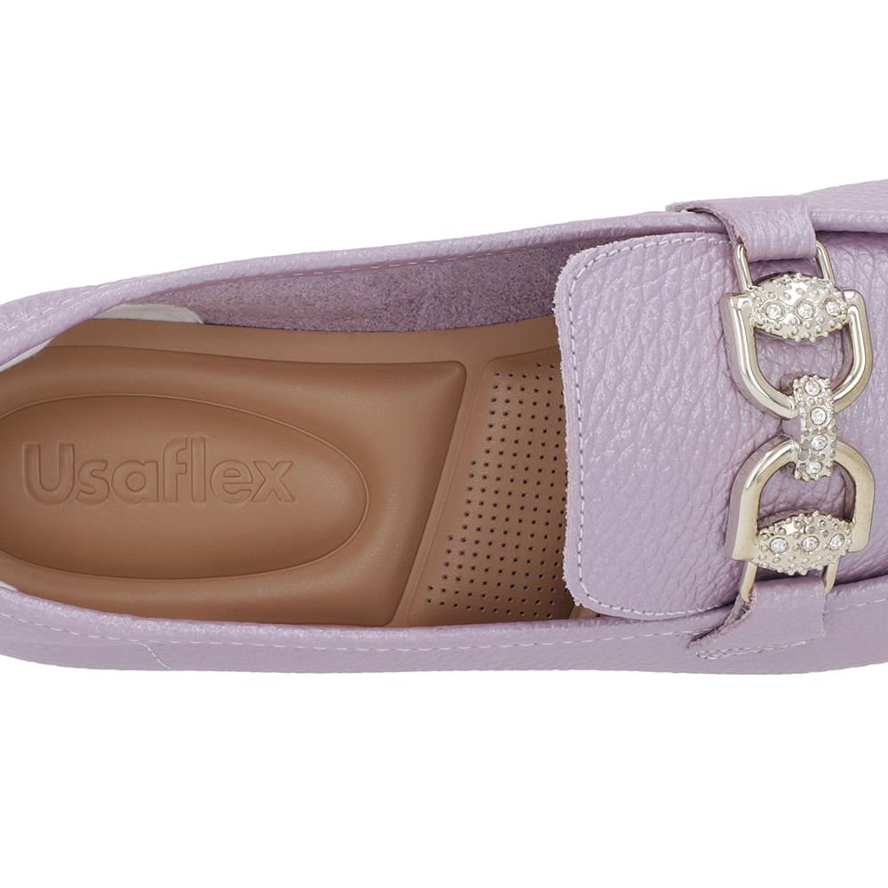 Loafer Lilás Perolado Couro Salto Bloco Clássico Bridão Roxo 5