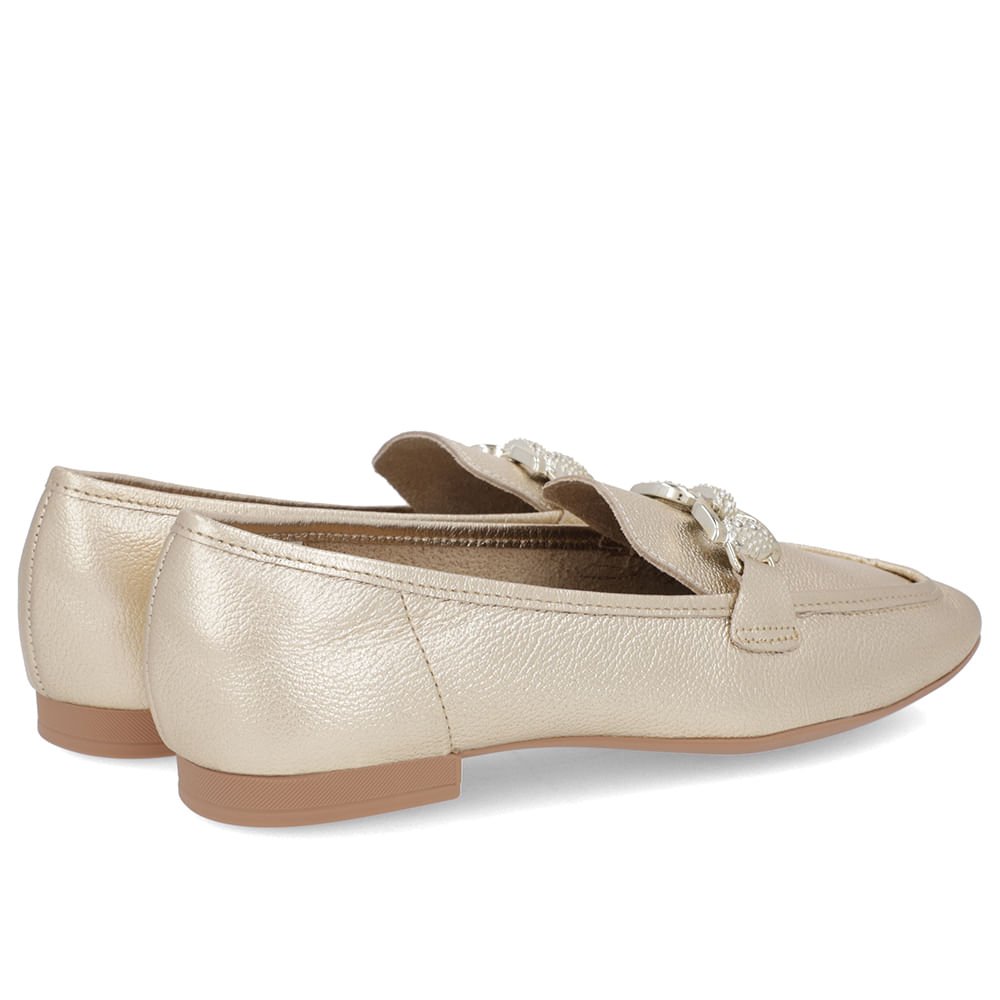 Loafer Dourado Couro Salto Bloco Clássico Bridão Dourado 3