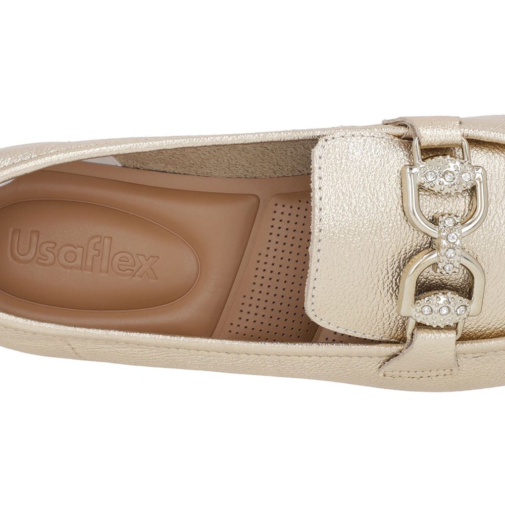 Loafer Dourado Couro Salto Bloco Clássico Bridão Dourado 5