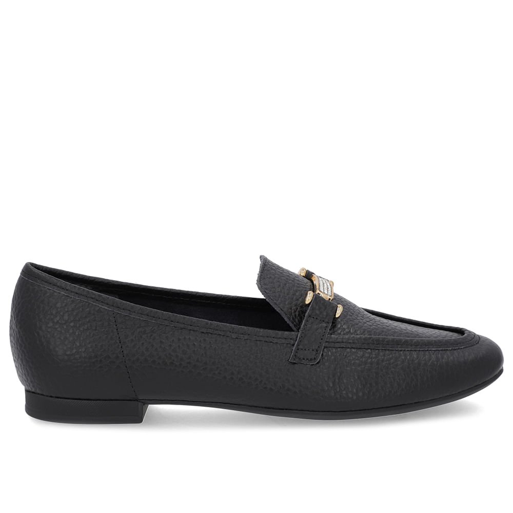 Loafer Preto Couro Strass
