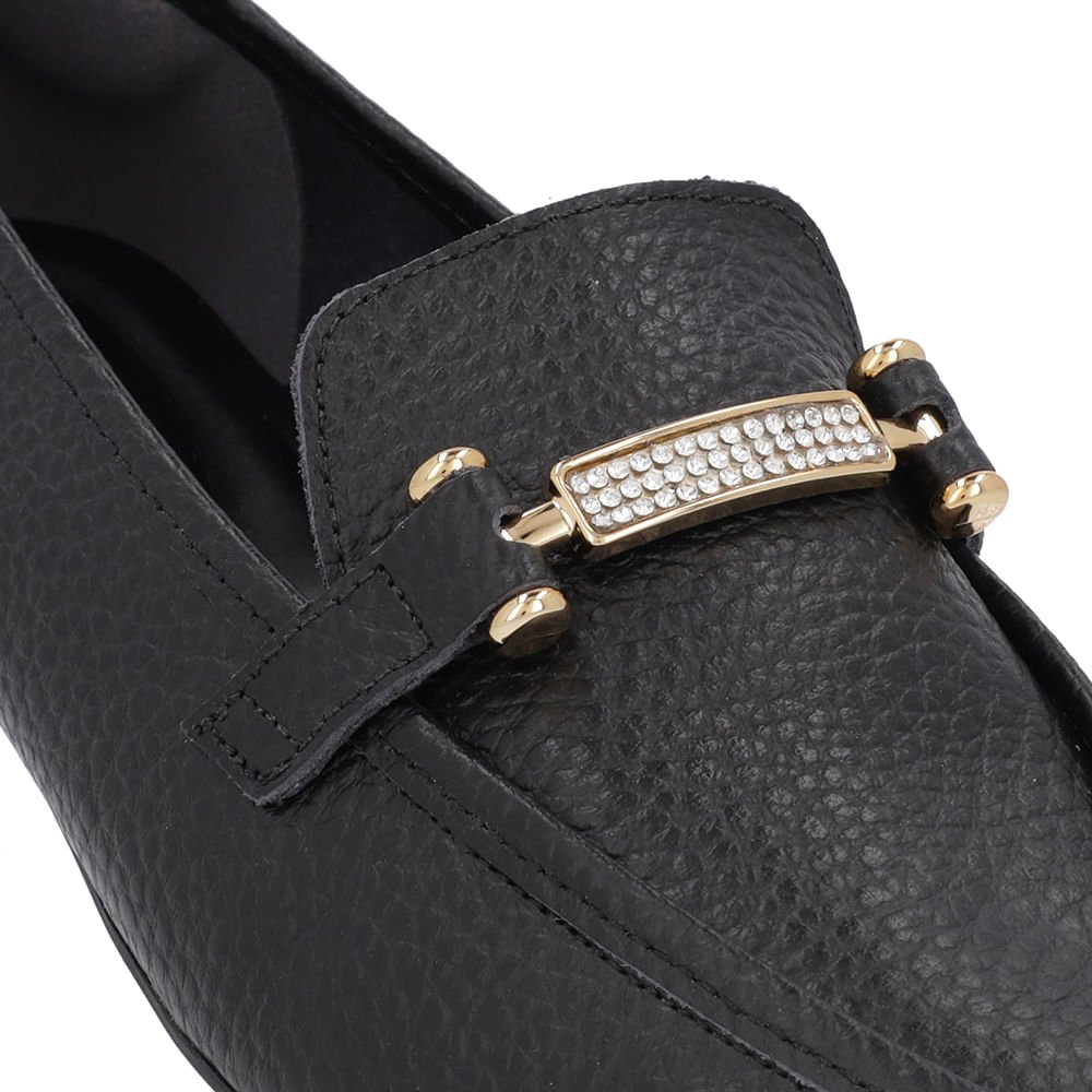 Loafer Preto Couro Strass Preto 5