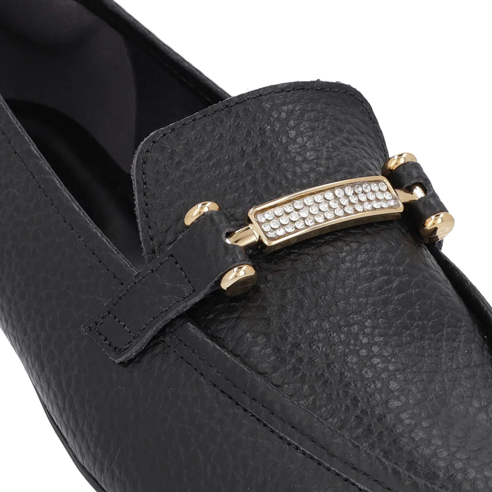 Loafer Preto Couro Strass Preto 5