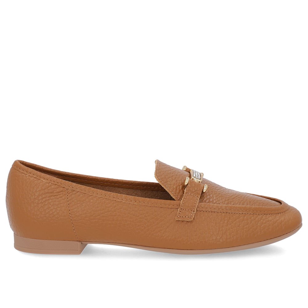 Loafer Marrom Couro Strass
