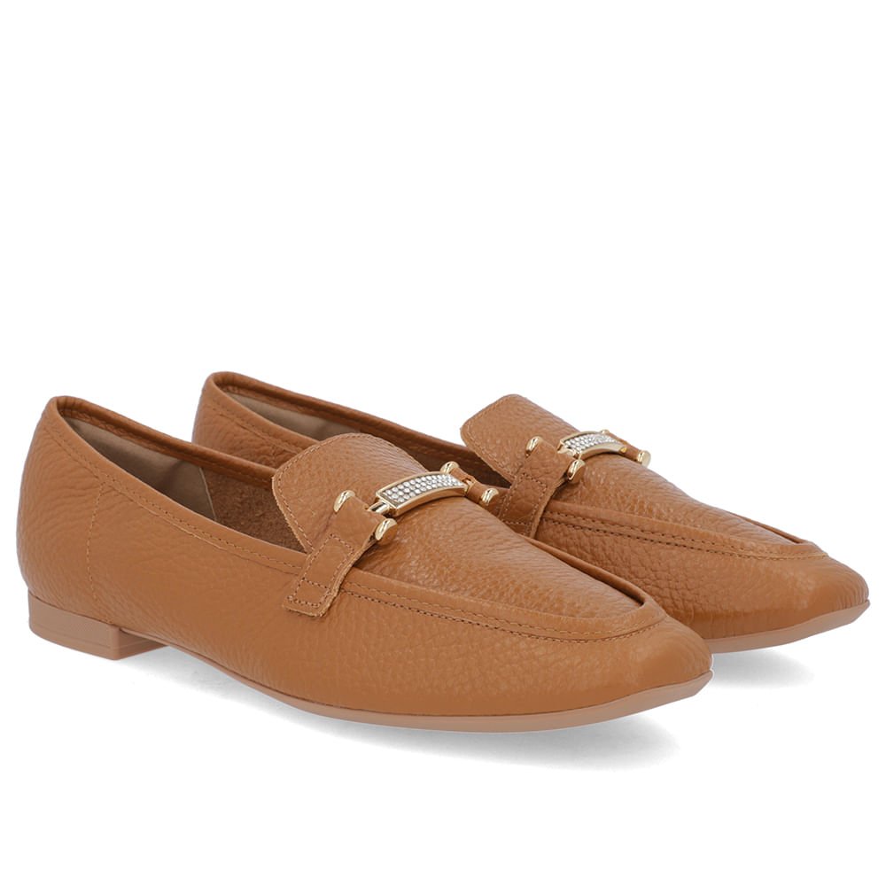 Loafer Marrom Couro Strass Marrom 2
