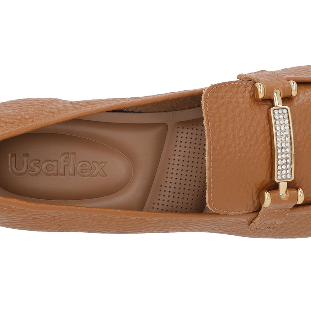 Loafer Marrom Couro Strass Marrom 5