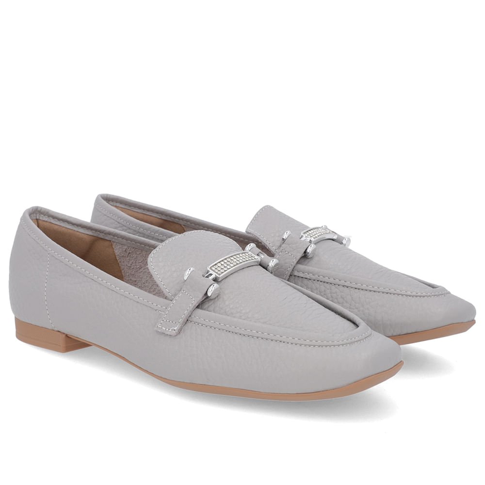 Loafer Cinza Couro Strass Cinza 2