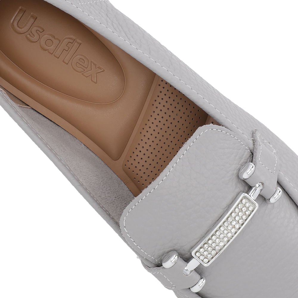 Loafer Cinza Couro Strass Cinza 5