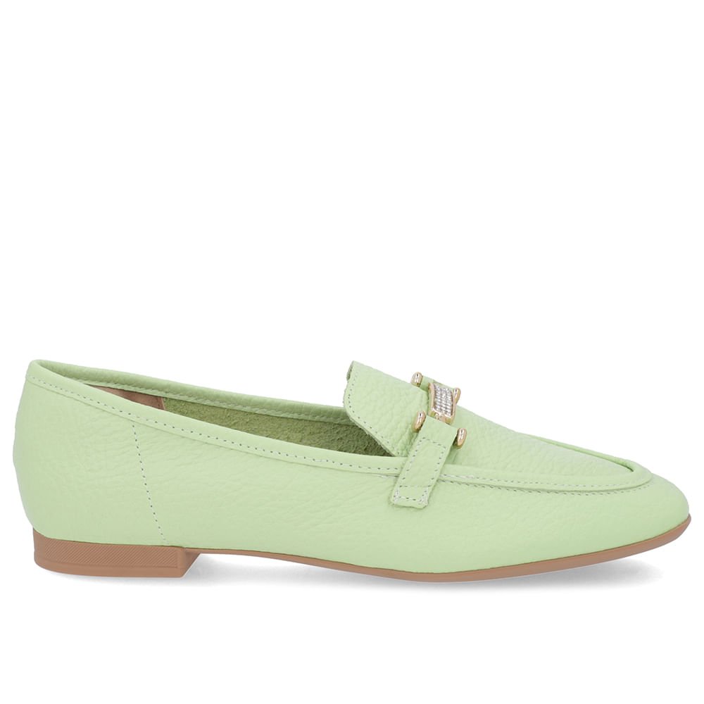 Loafer Verde Couro Strass Verde 1