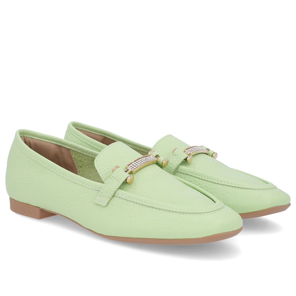 Loafer Verde Couro Strass Verde 2