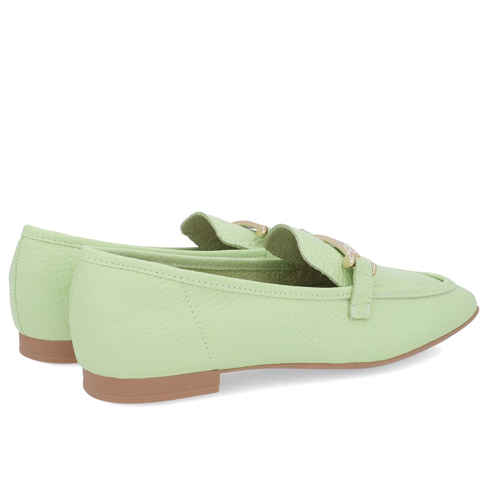 Loafer Verde Couro Strass Verde 4